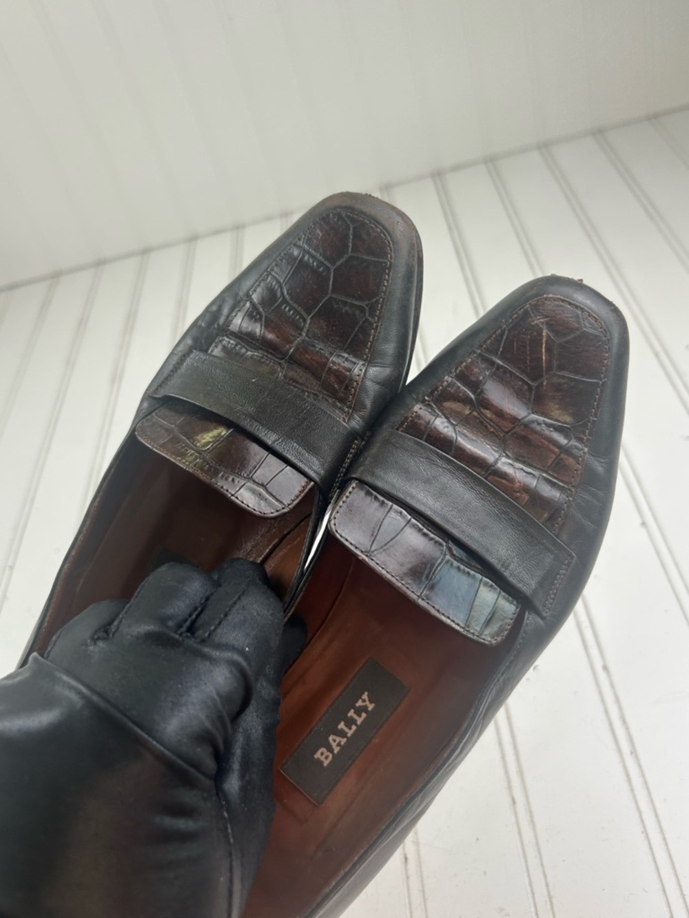 Bally Vintage Leather Croc Embossed Brown Slip On Dress Loafers Menโs Size 6.5 - Picture 8 of 13